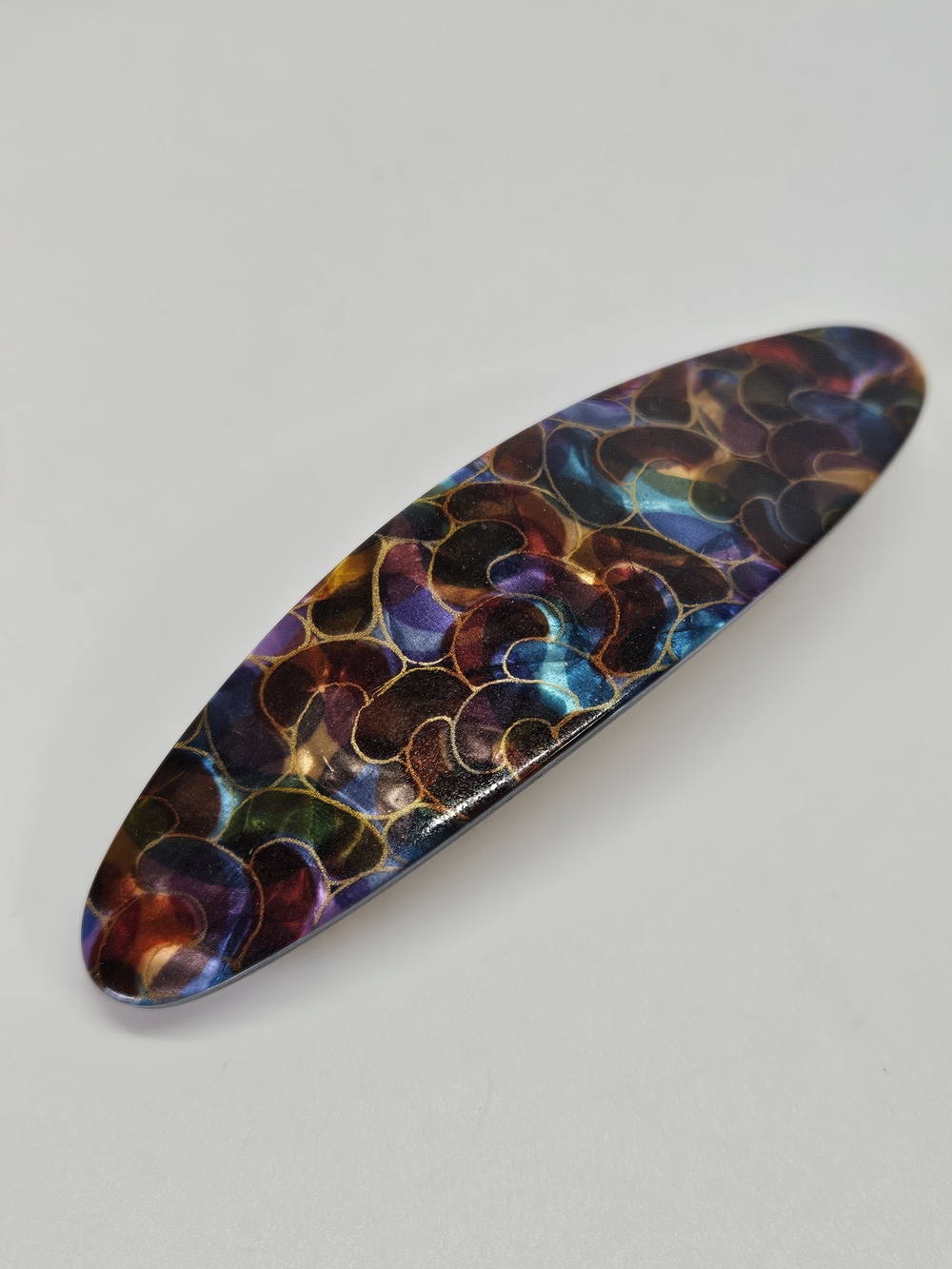 VINTAGE Multicolor Swirl Plastic Black Hair French Barrette Clip Made in France